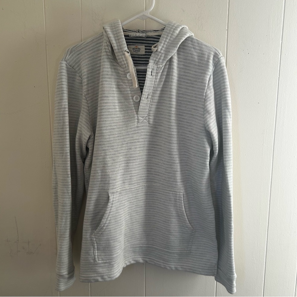 Marine layer hoodie womens SZ small grunge casual comfy blue white coastal relax - Picture 6 of 14